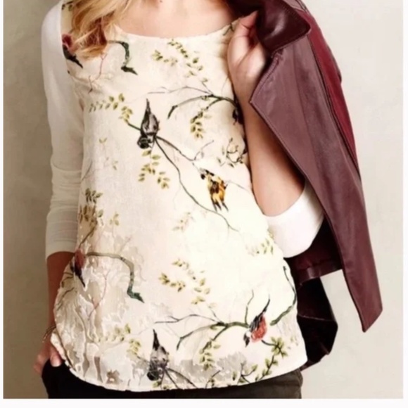 Deletta Oak Song Bird Floral Velvet Boho Peasant Hipster Hippie Art Blouse Top - Picture 1 of 3